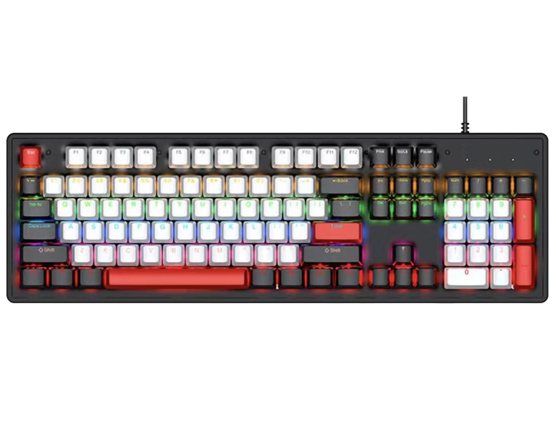 韩国现代【K600白+黑+红】青轴机械键盘